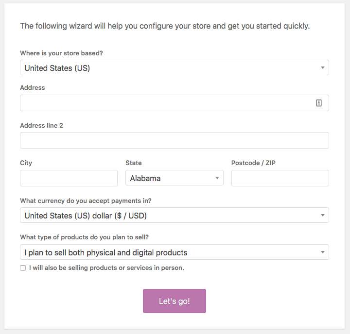 Store Details wizzard on Woocommerce