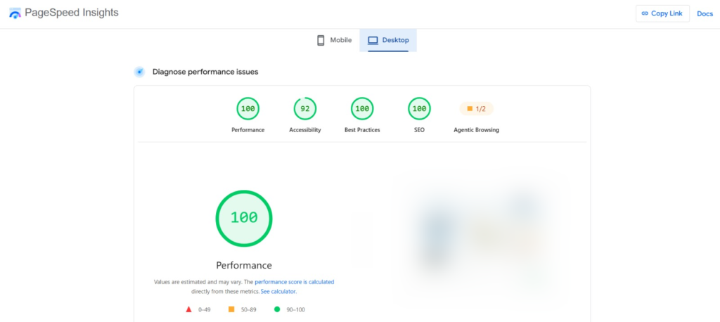 100/100 page speed score screenshot of a website in UAE
