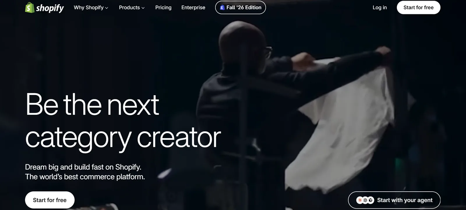Shopify homepage, the hosted eCommerce platform